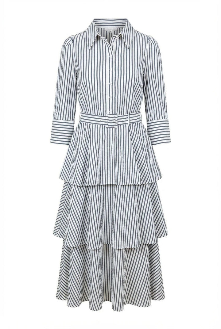 Seersucker Flounce Dress Marine Stripe | Kjoler | Smuk