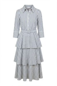 Seersucker Flounce Dress Marine Stripe