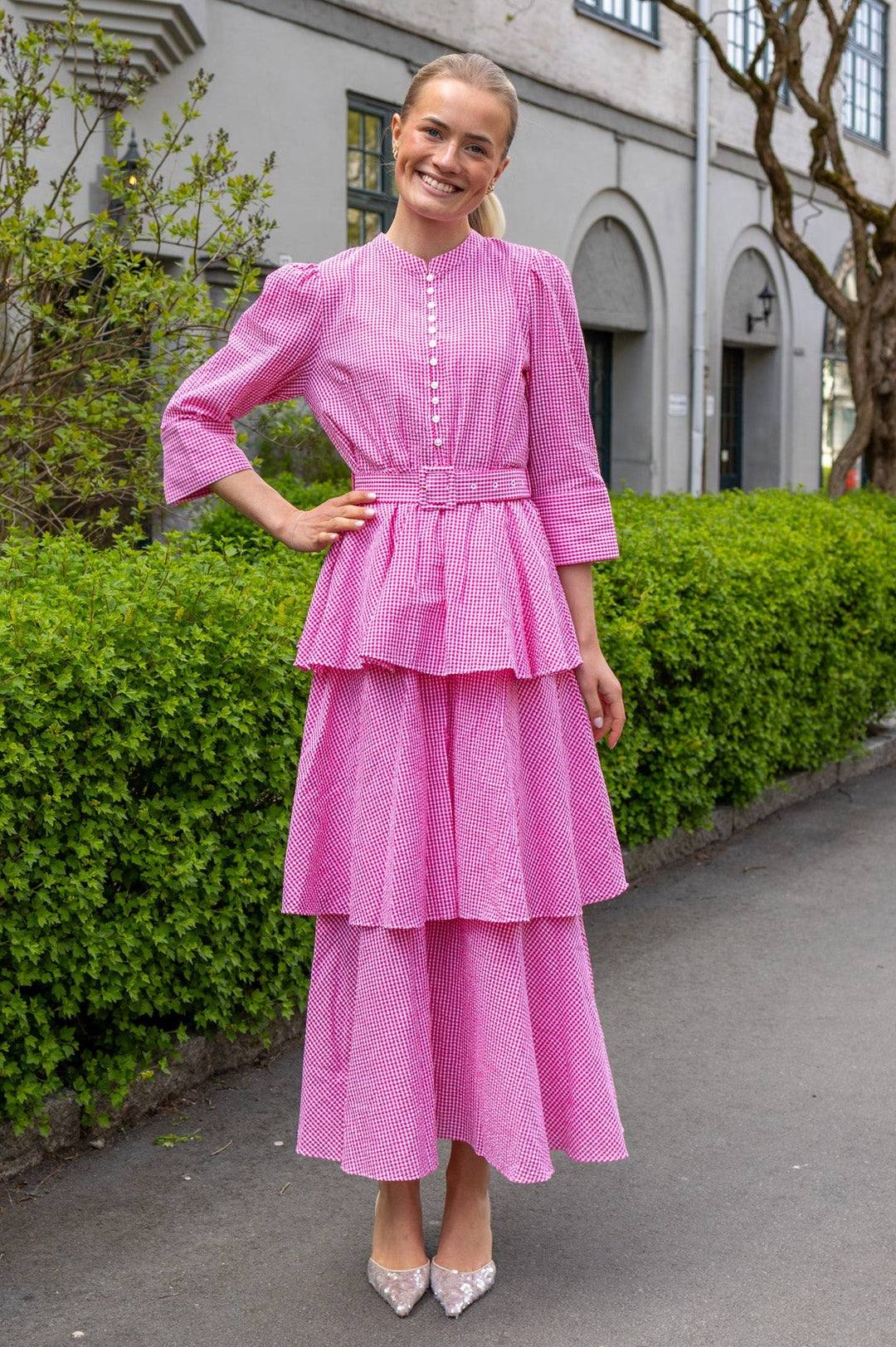 Seersucker Flounce Dress Pink Checks | Kjoler | Smuk