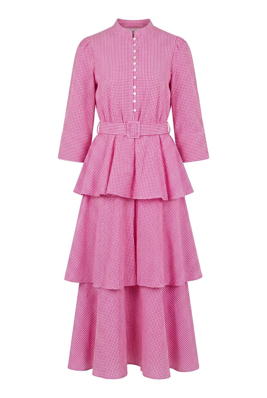 Seersucker Flounce Dress Pink Checks | Kjoler | Smuk