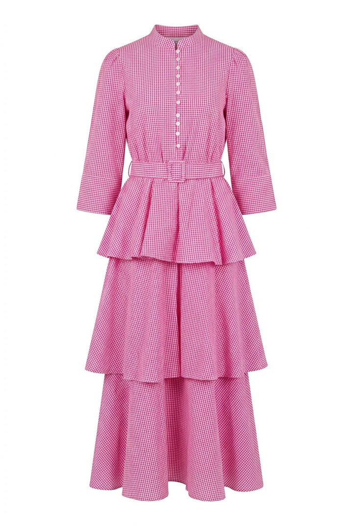 Seersucker Flounce Dress Pink Checks | Kjoler | Smuk