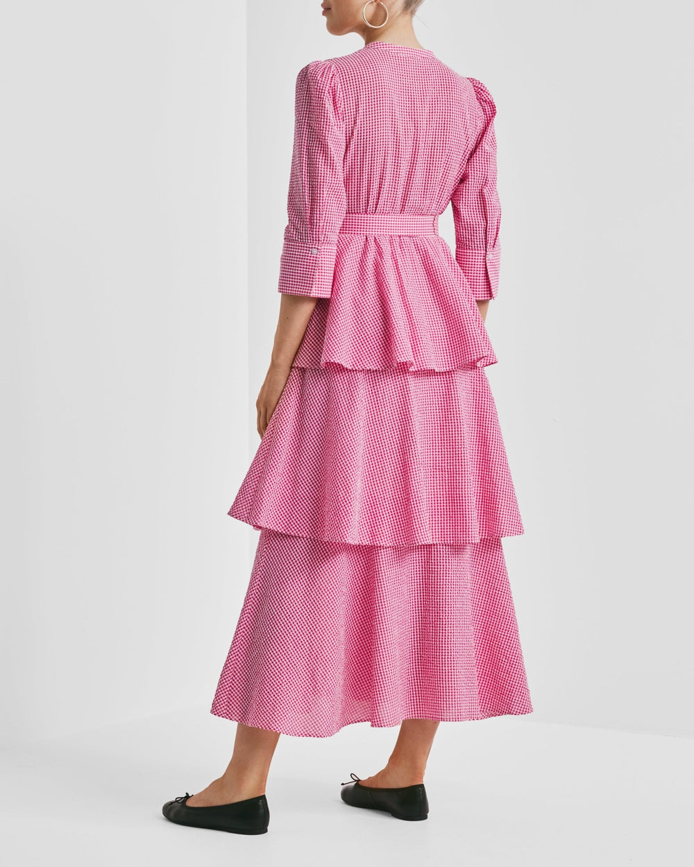 Seersucker Flounce Dress Pink Checks | Kjoler | Smuk