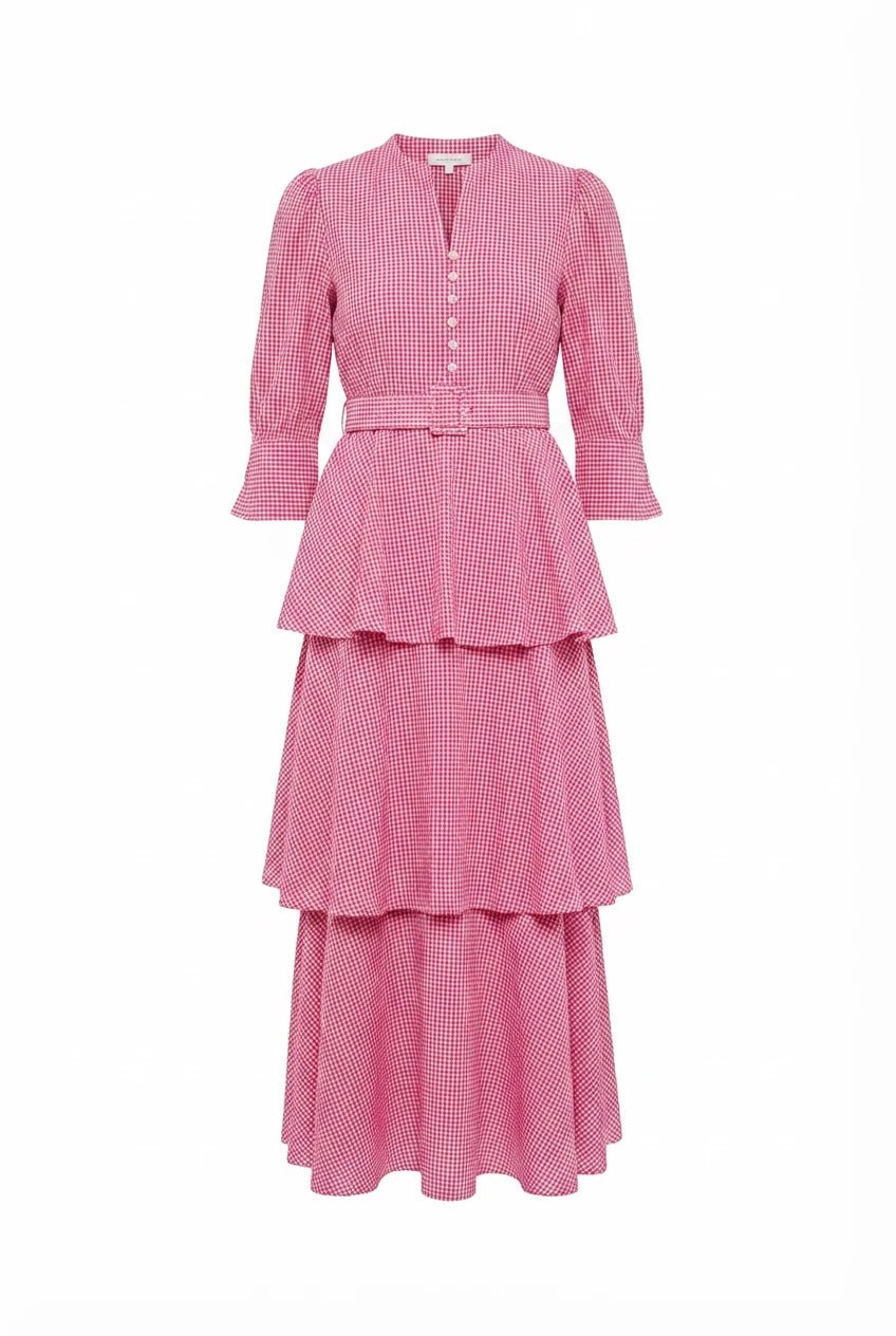 Seersucker Flounce Dress Pink Checks | Kjoler | Smuk