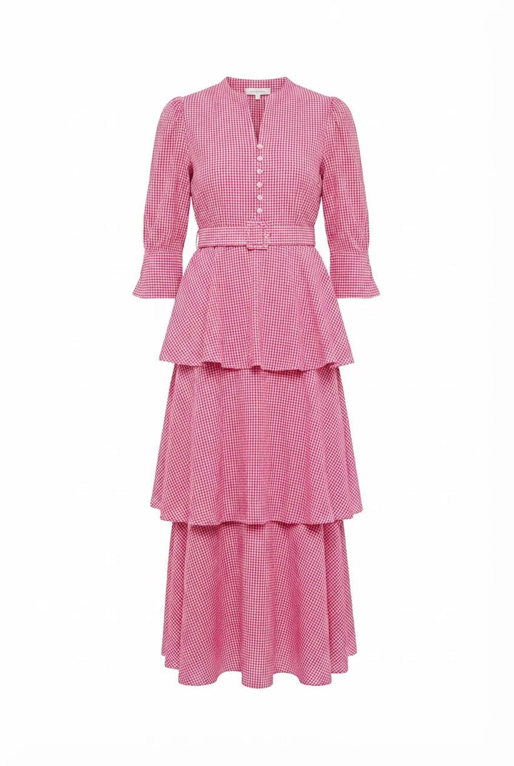 Seersucker Flounce Dress Pink Checks | Kjoler | Smuk
