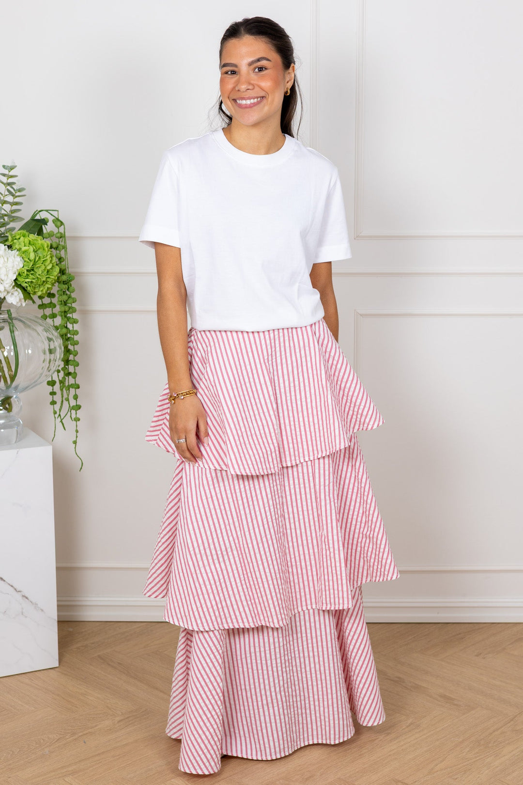 Seersucker Flounce Skirt Pink Stripe | Skjørt | Smuk