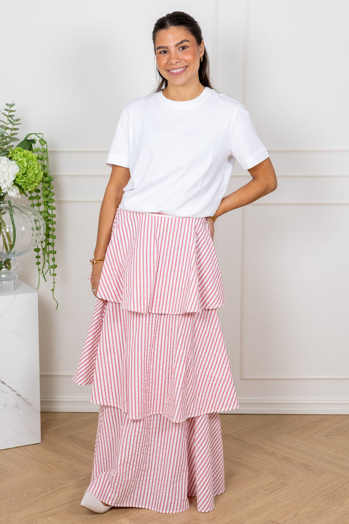 Seersucker Flounce Skirt Pink Stripe | Skjørt | Smuk