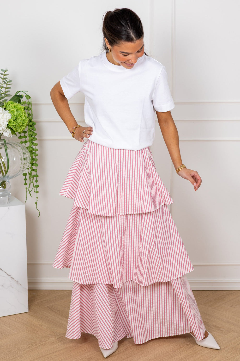 Seersucker Flounce Skirt Pink Stripe | Skjørt | Smuk