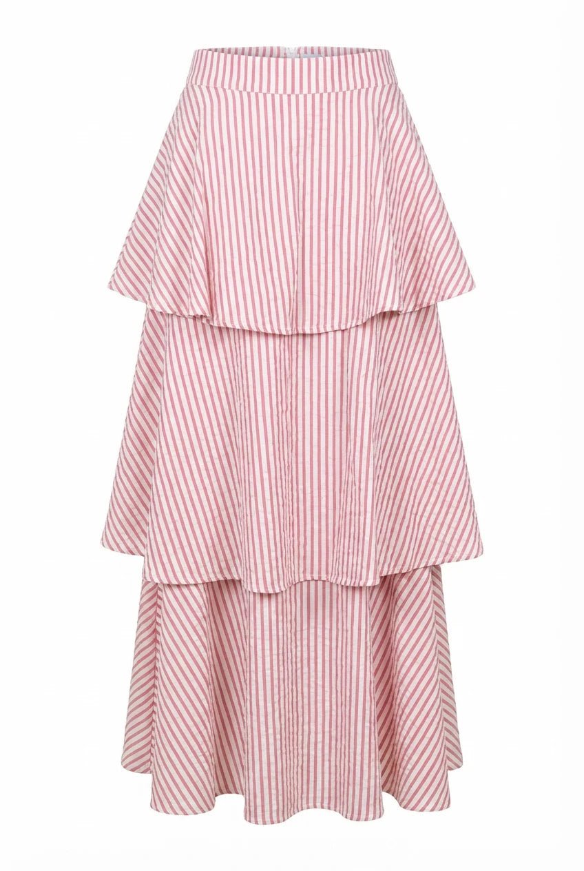 Seersucker Flounce Skirt Pink Stripe | Skjørt | Smuk
