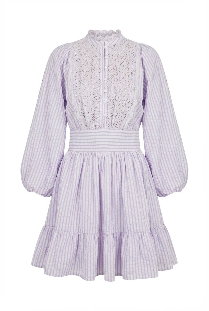 Seersucker Mini Dress Lilac Stripe | Kjoler | Smuk