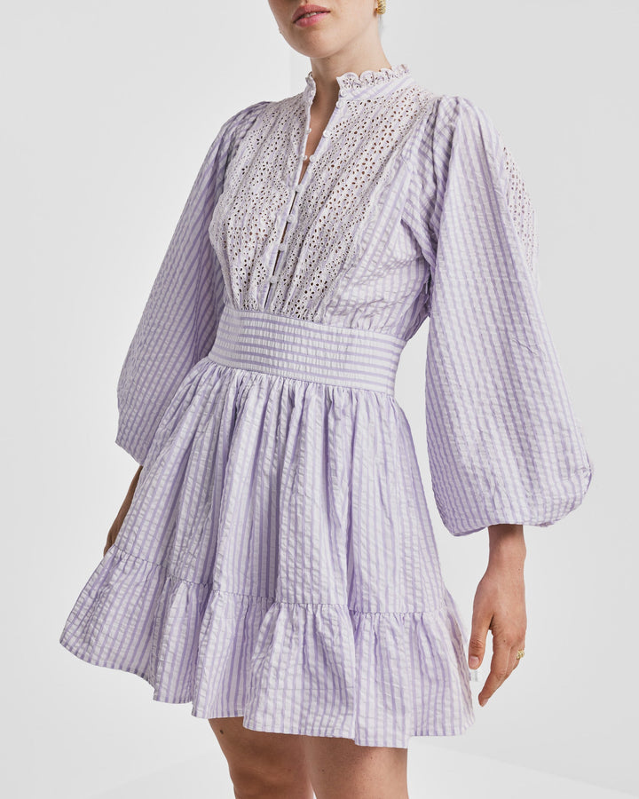 Seersucker Mini Dress Lilac Stripe | Kjoler | Smuk
