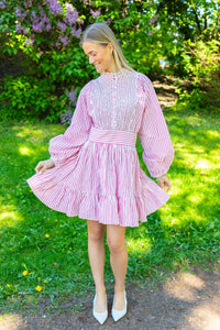 Seersucker Mini Dress Pink Stripe