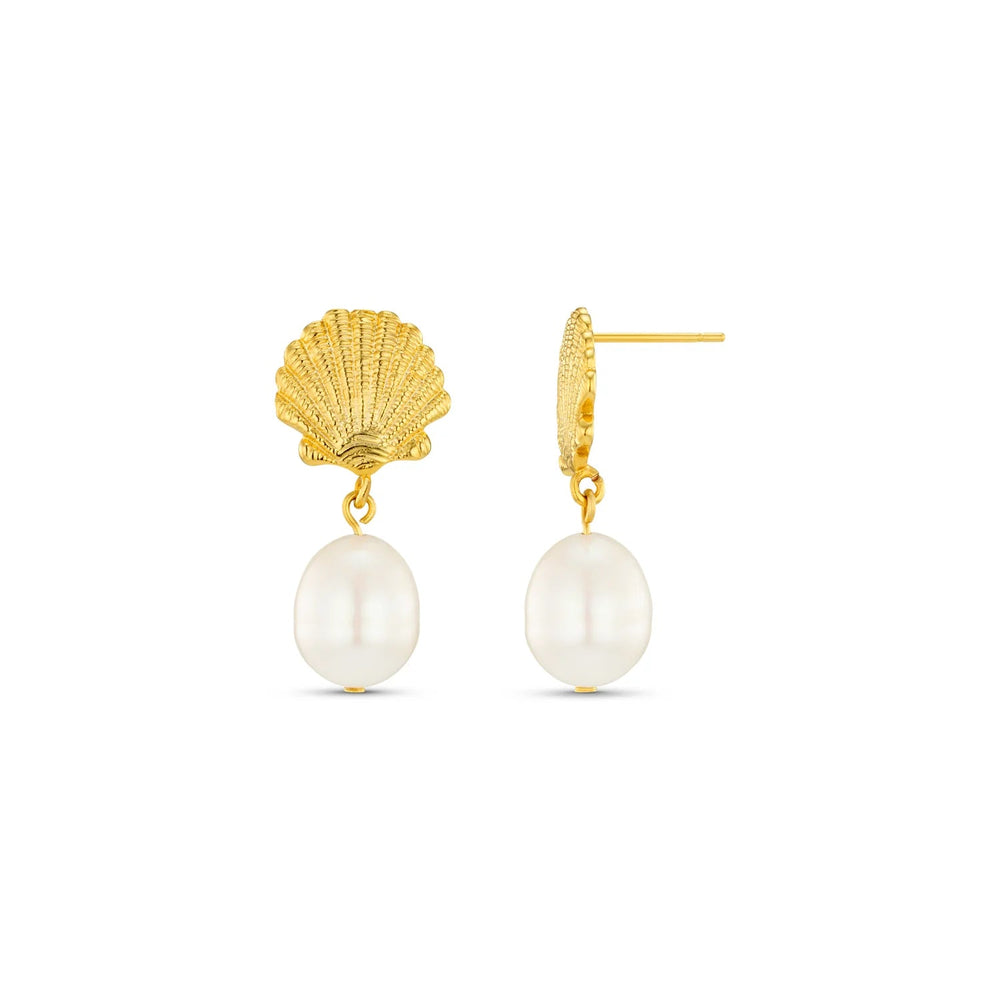 Shell & Pearl Drop Earrings Pale Gold | Accessories | Smuk - Dameklær på nett