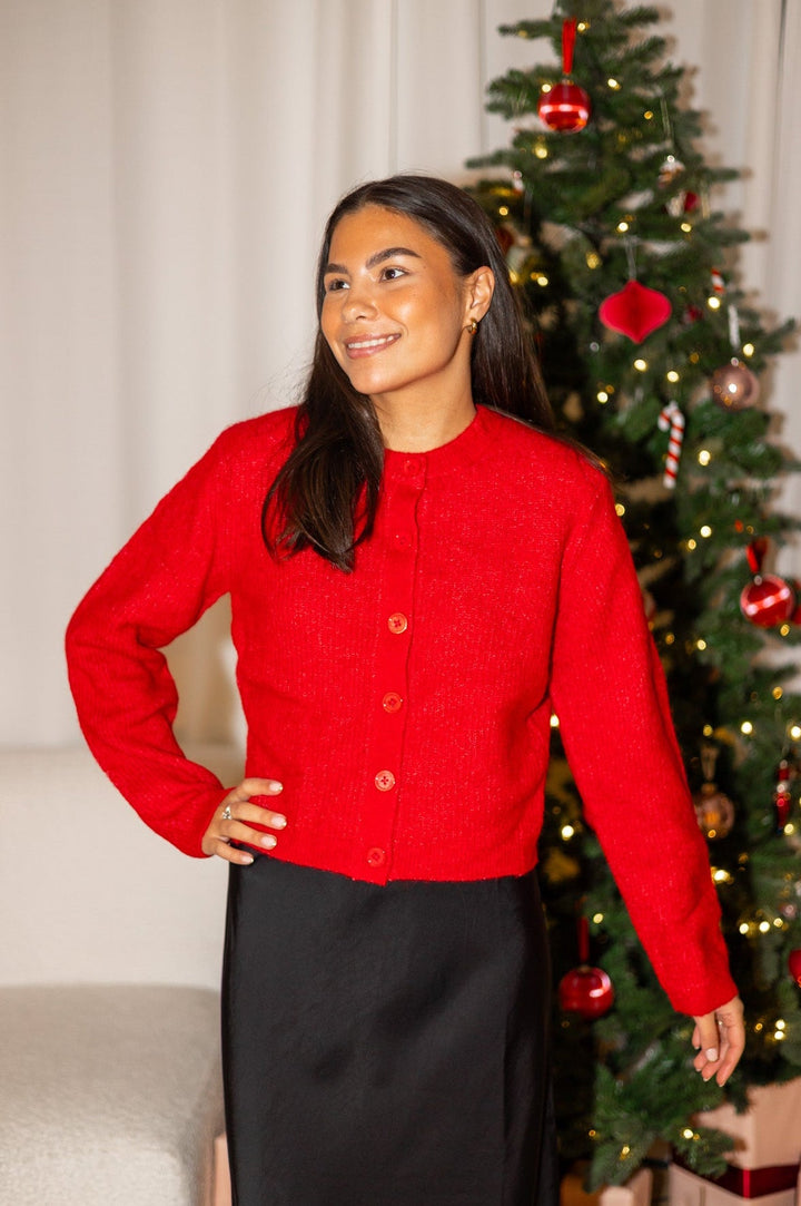 Sia Ras Ls Knit Cropped Cardigan Equestrian Red | Genser | Smuk