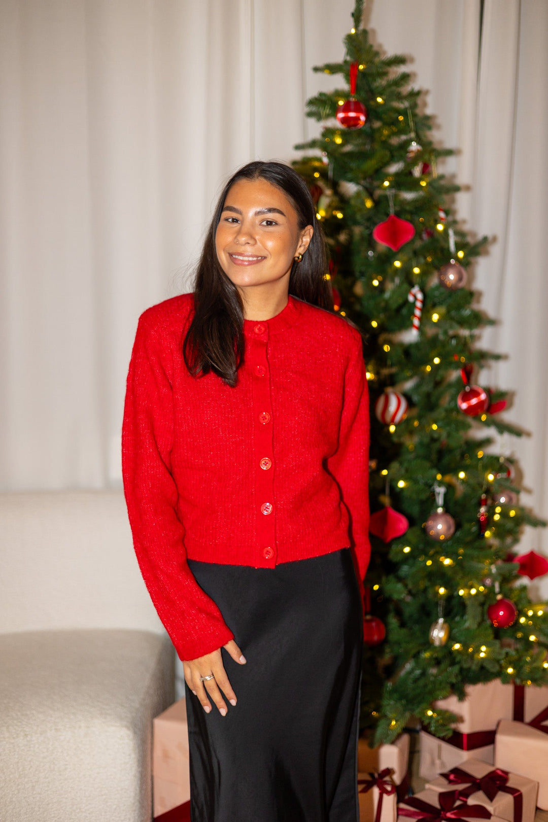 Sia Ras Ls Knit Cropped Cardigan Equestrian Red | Genser | Smuk