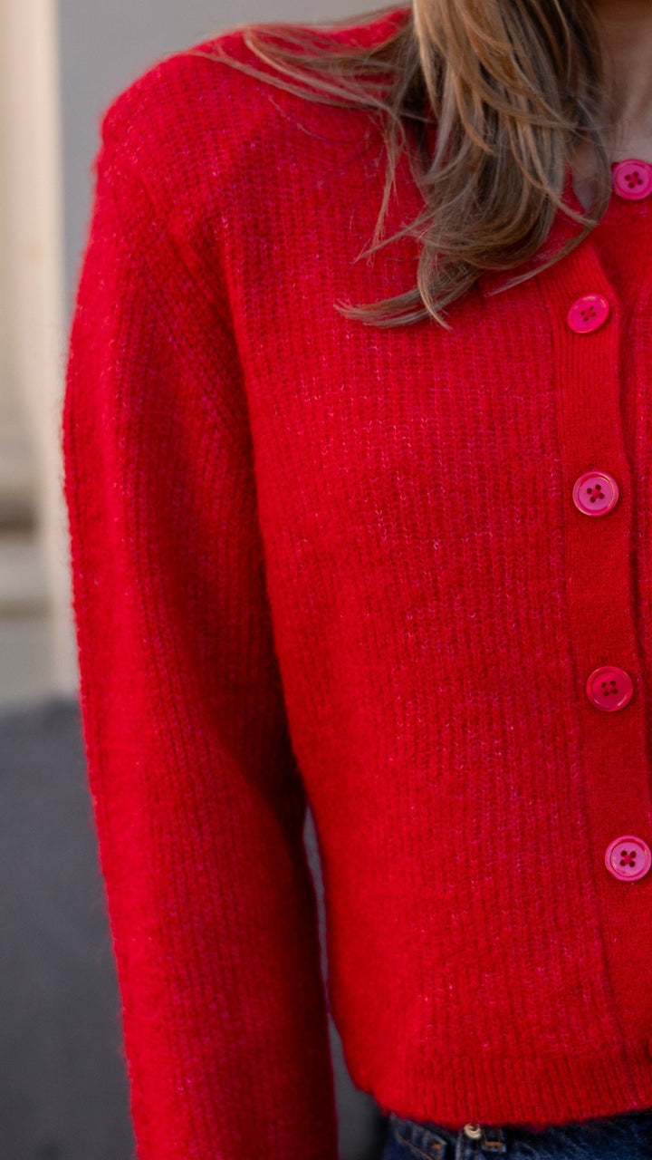 Sia Ras Ls Knit Cropped Cardigan Equestrian Red | Genser | Smuk - Dameklær på nett