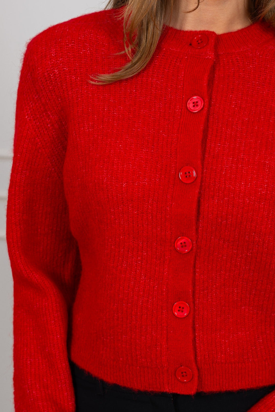 Sia Ras Ls Knit Cropped Cardigan Equestrian Red | Genser | Smuk - Dameklær på nett