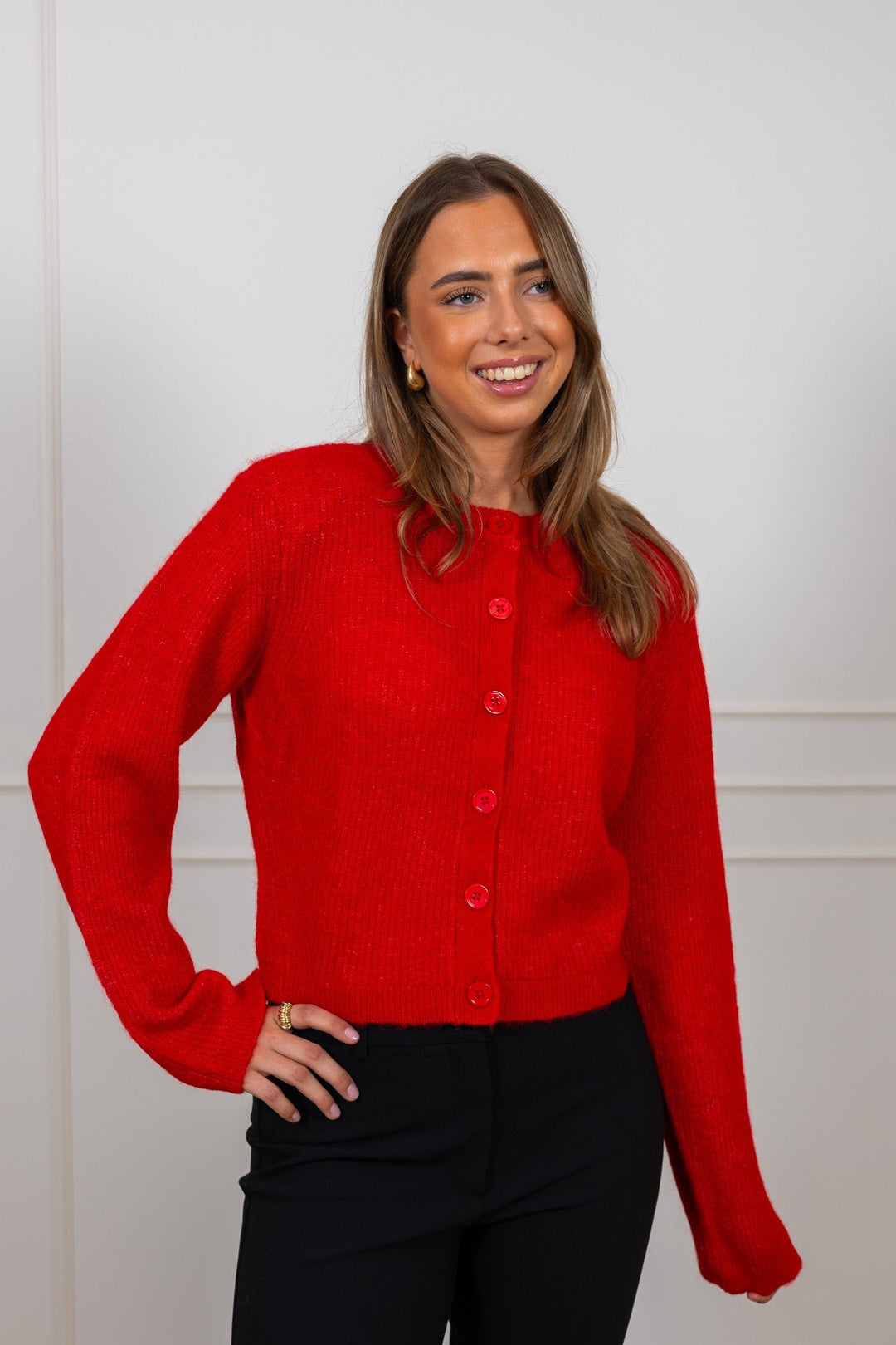 Sia Ras Ls Knit Cropped Cardigan Equestrian Red | Genser | Smuk - Dameklær på nett