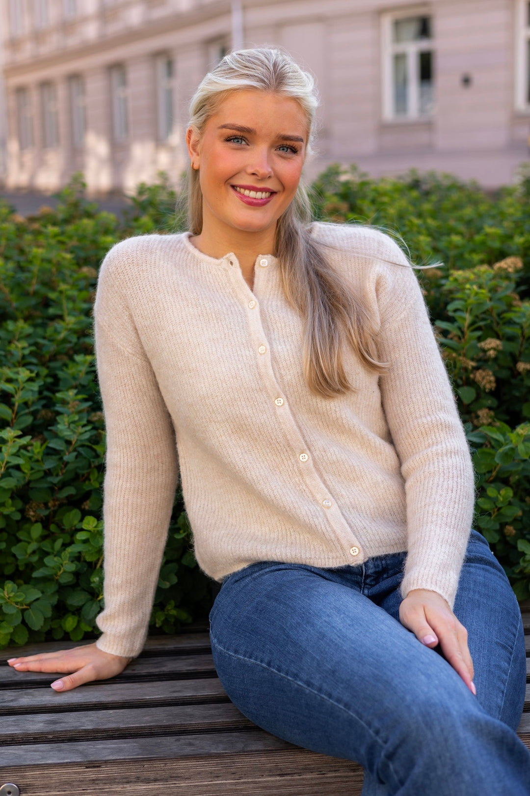 Sia Ras Ls Knit O - Neck Cardigan Birch Melange | Genser | Smuk - Dameklær på nett