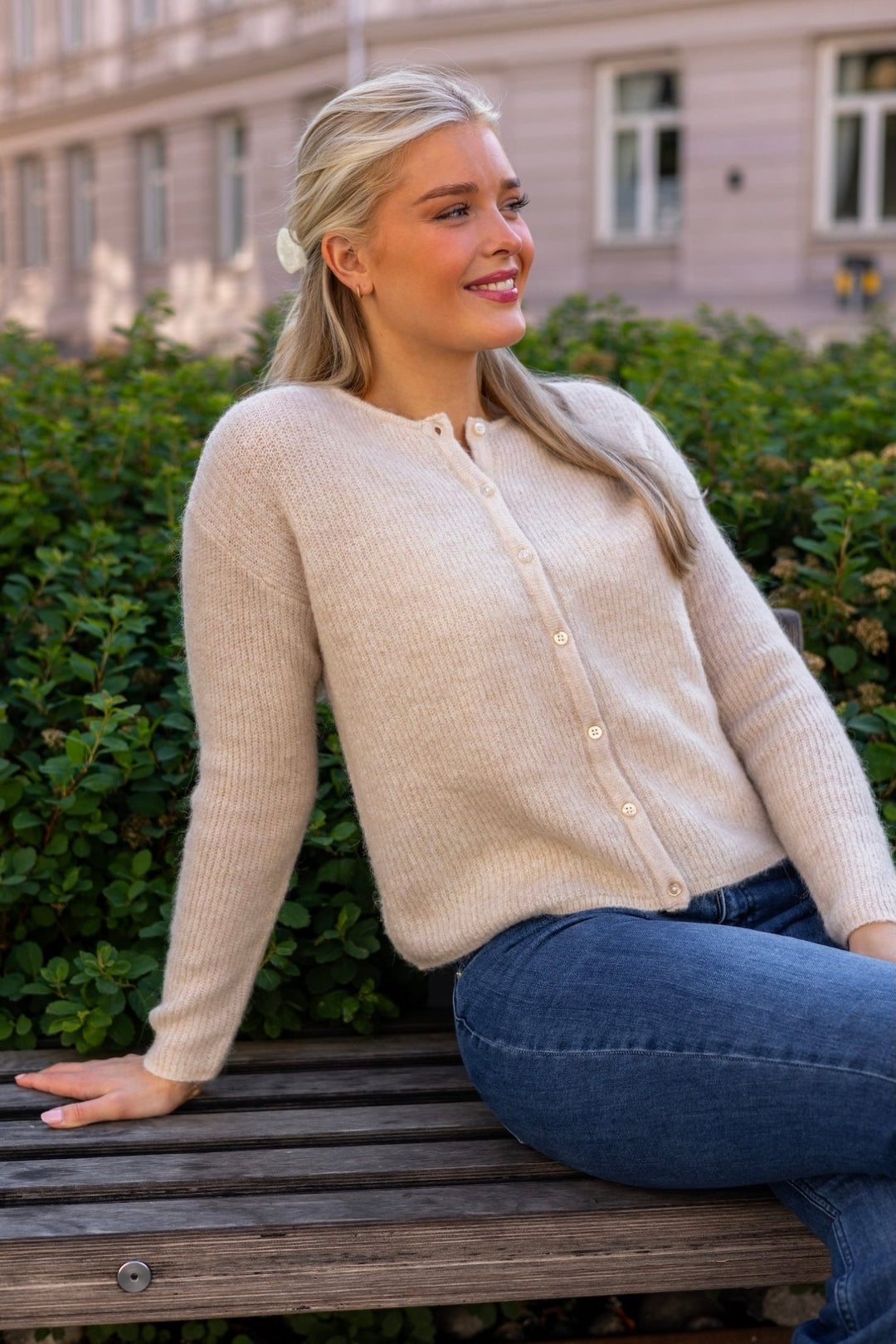 Sia Ras Ls Knit O - Neck Cardigan Birch Melange | Genser | Smuk - Dameklær på nett