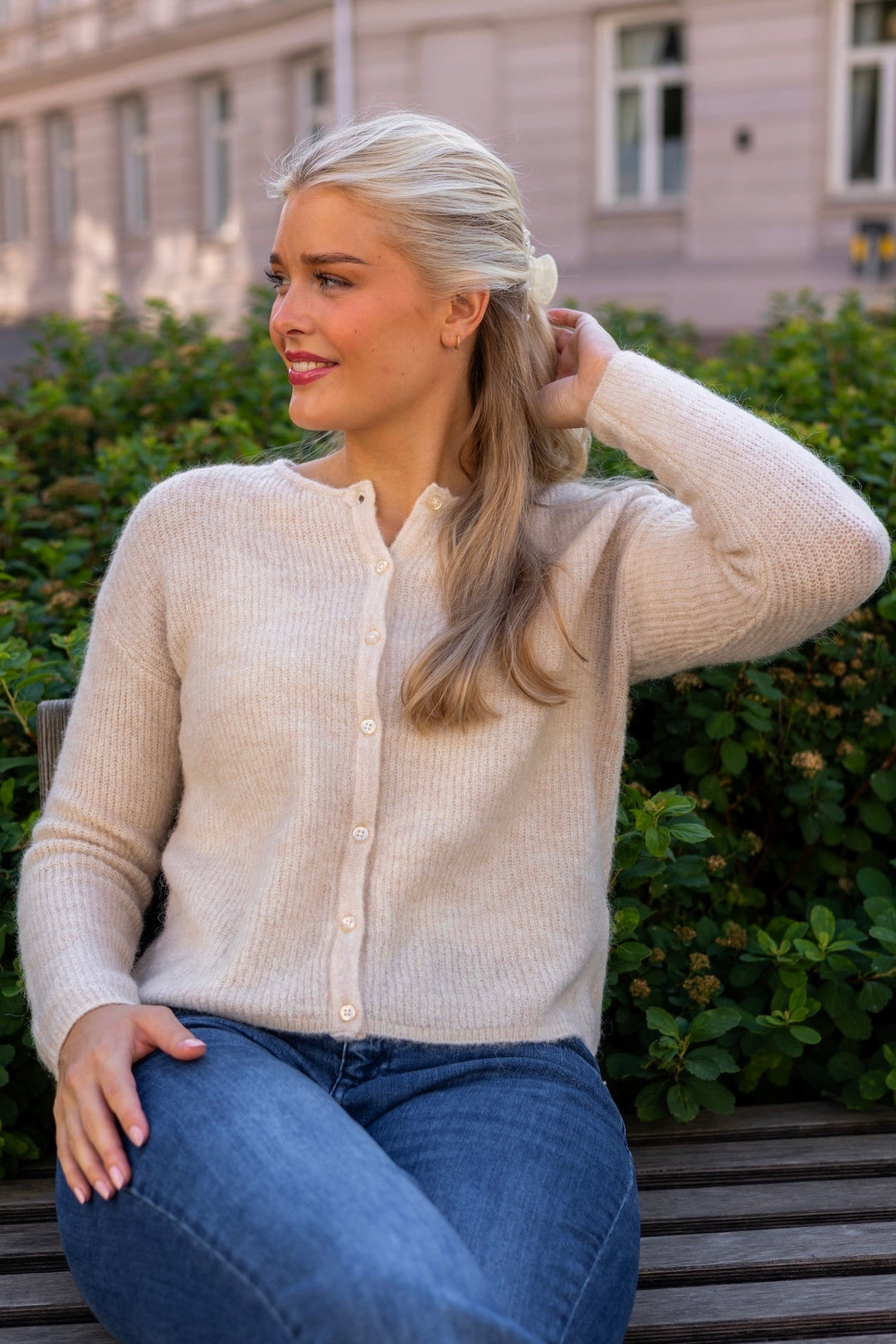 Sia Ras Ls Knit O - Neck Cardigan Birch Melange | Genser | Smuk - Dameklær på nett