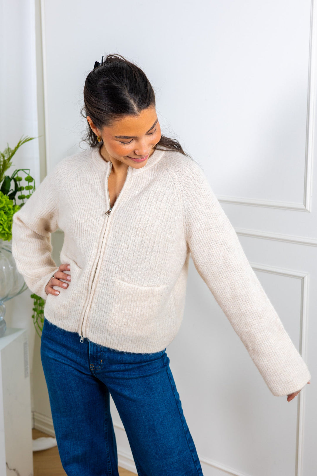 Sia Ras Ls Knit Short Cardigan Birch | Genser | Smuk