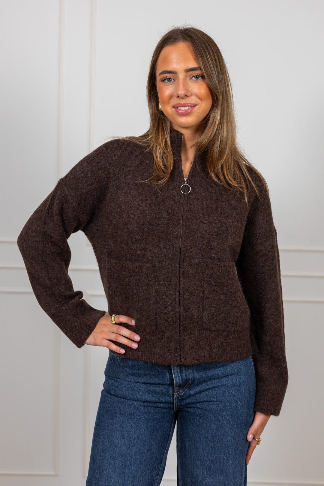 Sia Ras Ls Knit Zipper Cardigan Delicioso Melange | Genser | Smuk - Dameklær på nett
