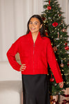 Sia Ras Ls Knit Zipper Cardigan Equestrian Red Melange