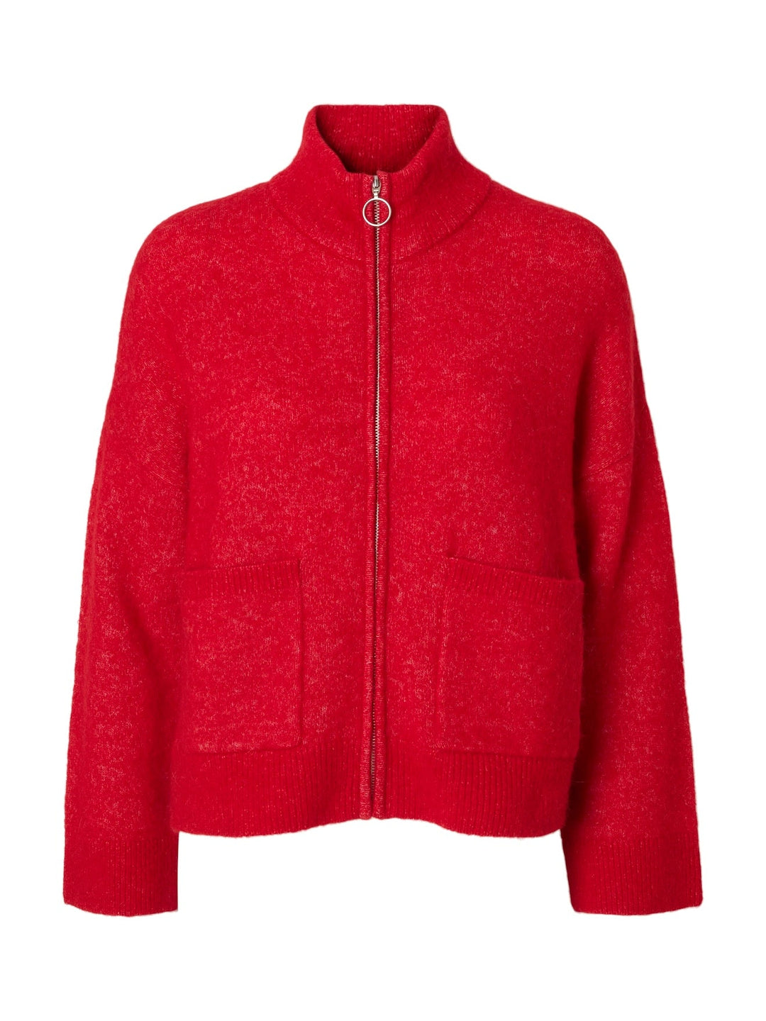 Sia Ras Ls Knit Zipper Cardigan Equestrian Red Melange | Genser | Smuk - Dameklær på nett