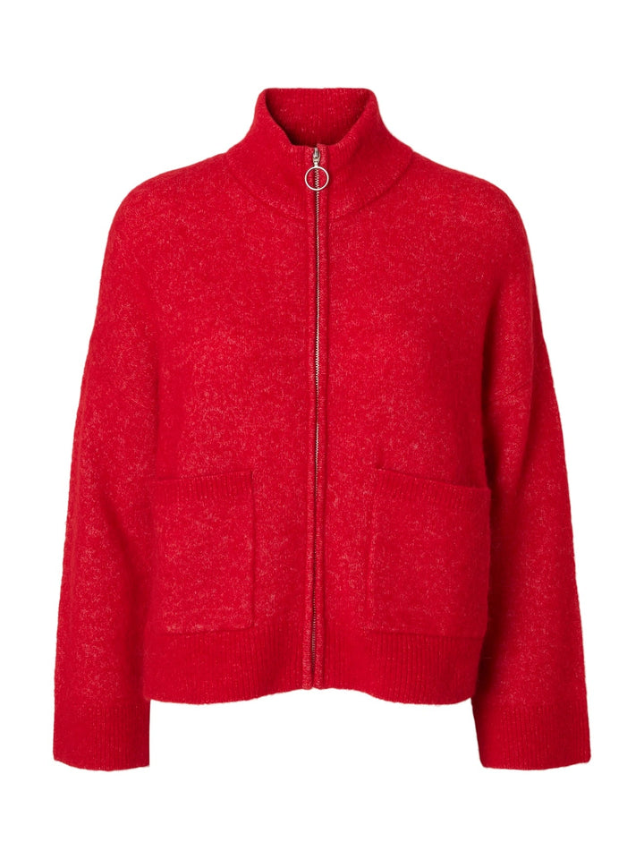 Sia Ras Ls Knit Zipper Cardigan Equestrian Red Melange | Genser | Smuk - Dameklær på nett