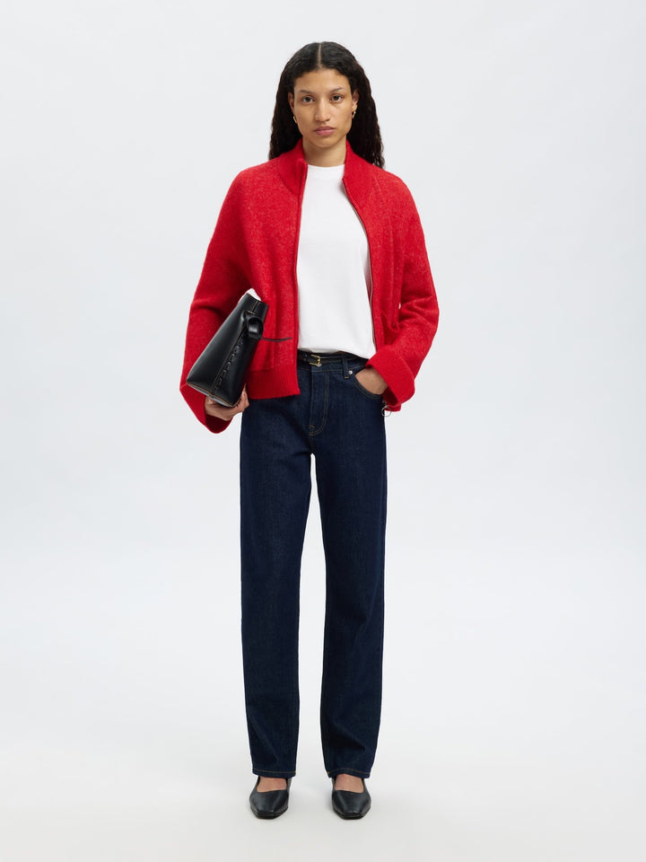 Sia Ras Ls Knit Zipper Cardigan Equestrian Red Melange | Genser | Smuk - Dameklær på nett