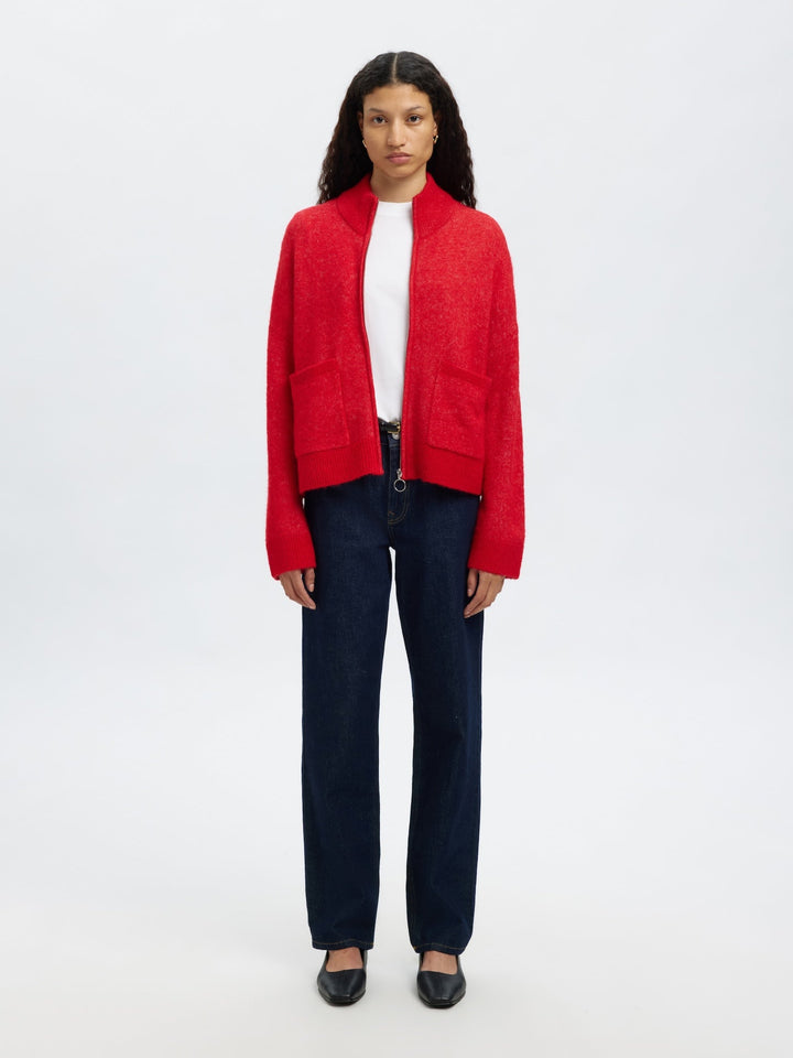 Sia Ras Ls Knit Zipper Cardigan Equestrian Red Melange | Genser | Smuk - Dameklær på nett