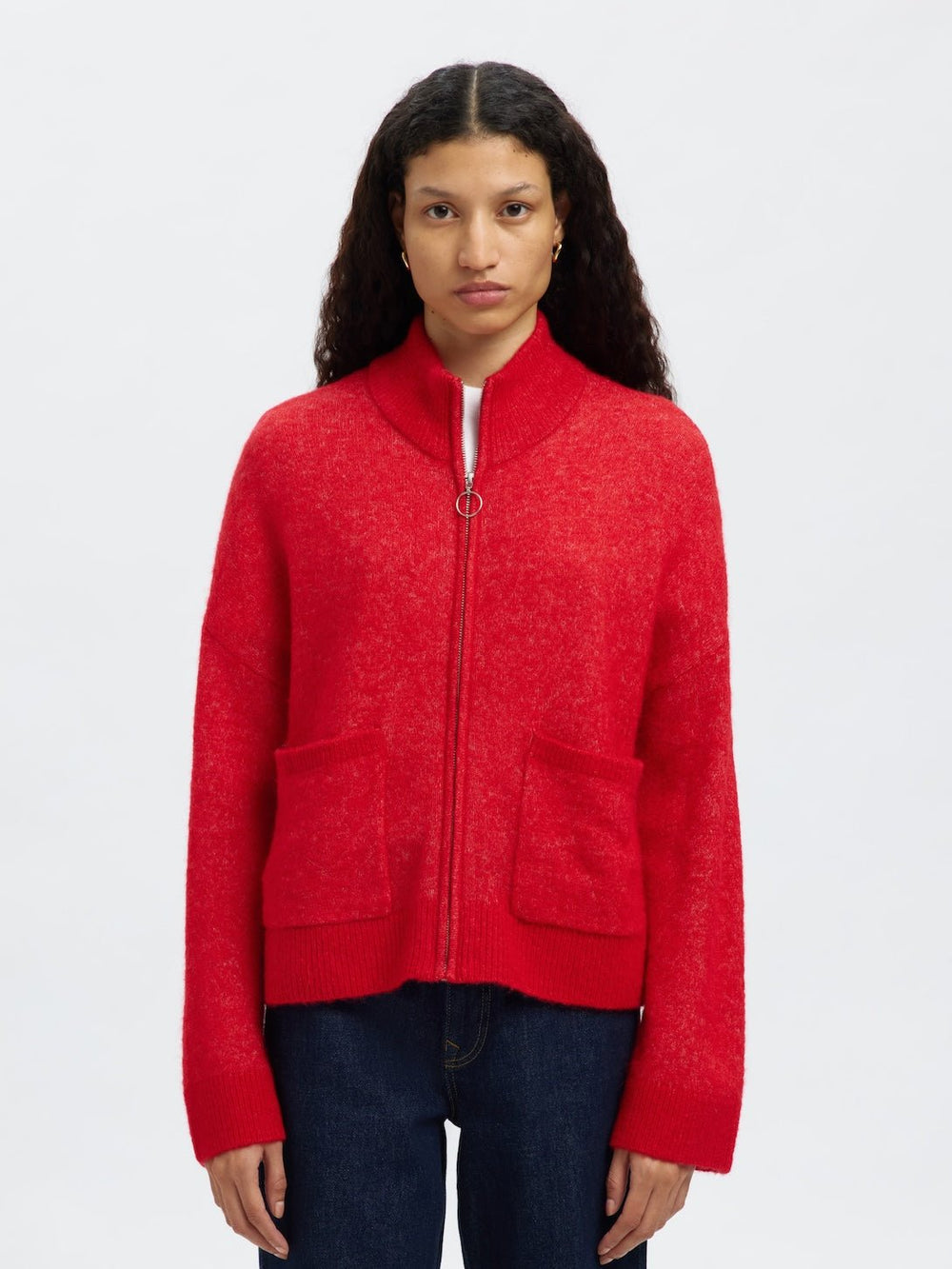 Sia Ras Ls Knit Zipper Cardigan Equestrian Red Melange | Genser | Smuk - Dameklær på nett