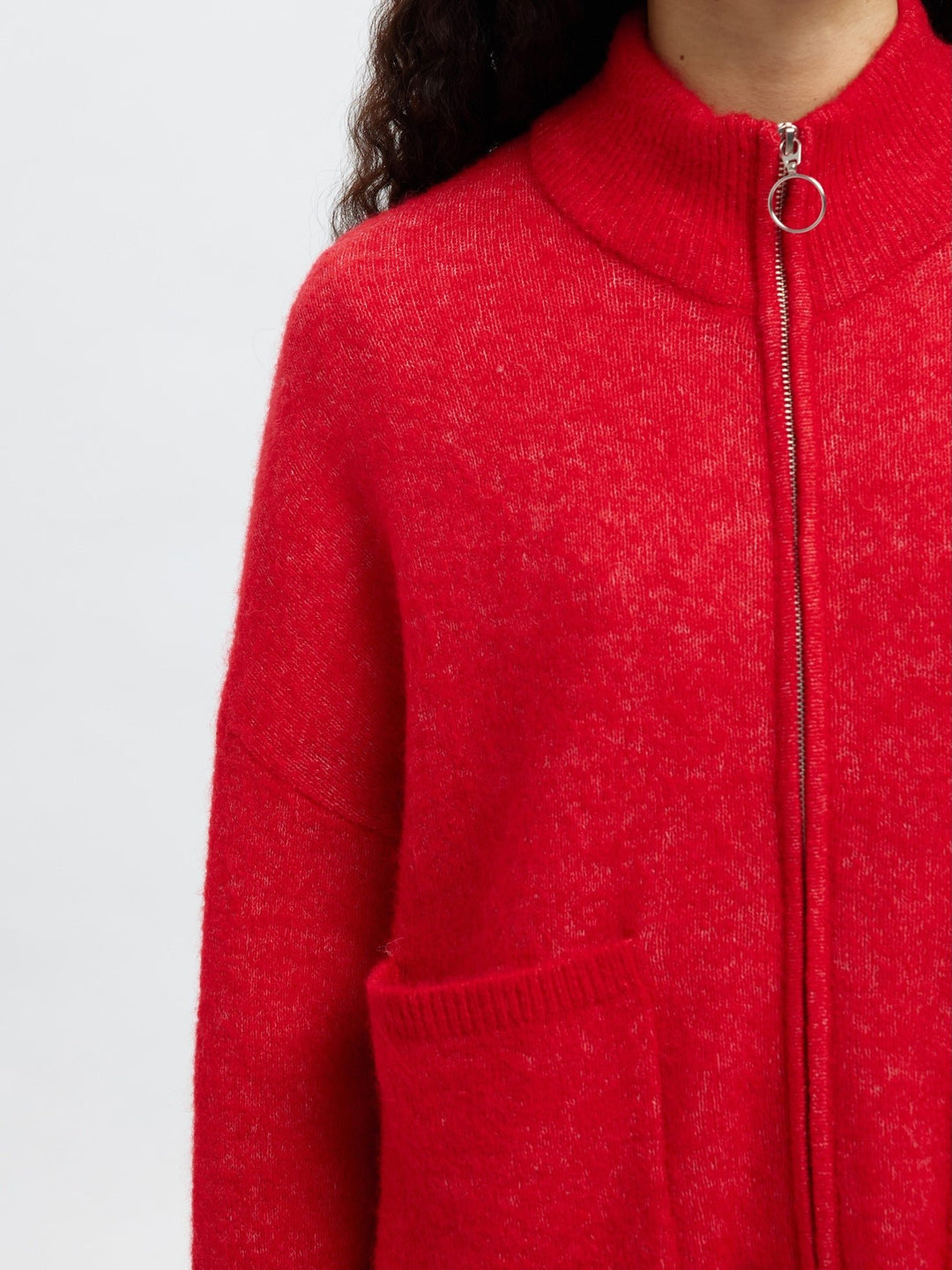 Sia Ras Ls Knit Zipper Cardigan Equestrian Red Melange | Genser | Smuk - Dameklær på nett