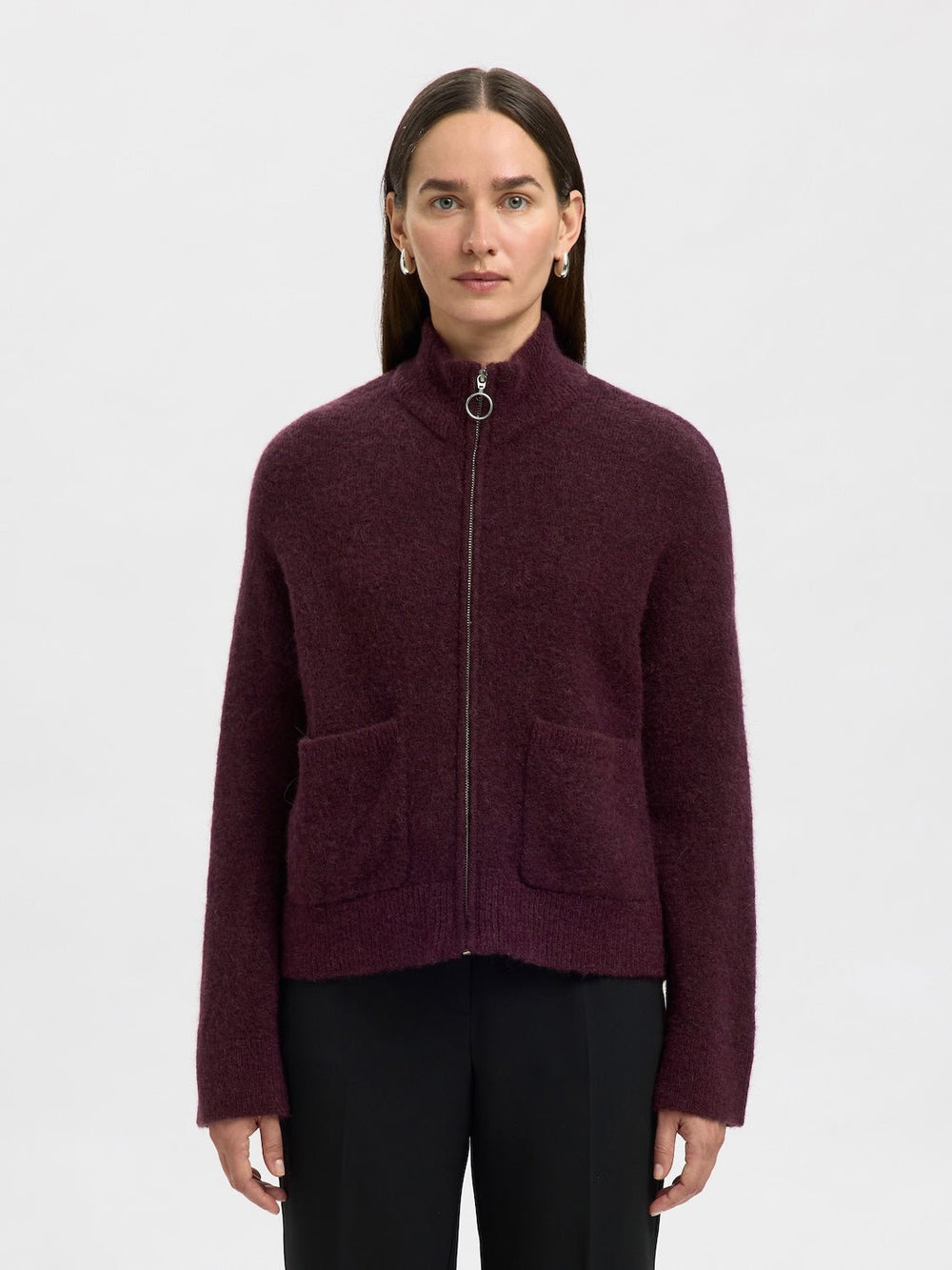 Sia Ras Ls Knit Zipper Cardigan Fig Melange | Genser | Smuk - Dameklær på nett