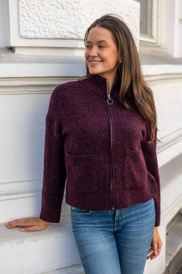 Sia Ras Ls Knit Zipper Cardigan Fig Melange | Genser | Smuk - Dameklær på nett