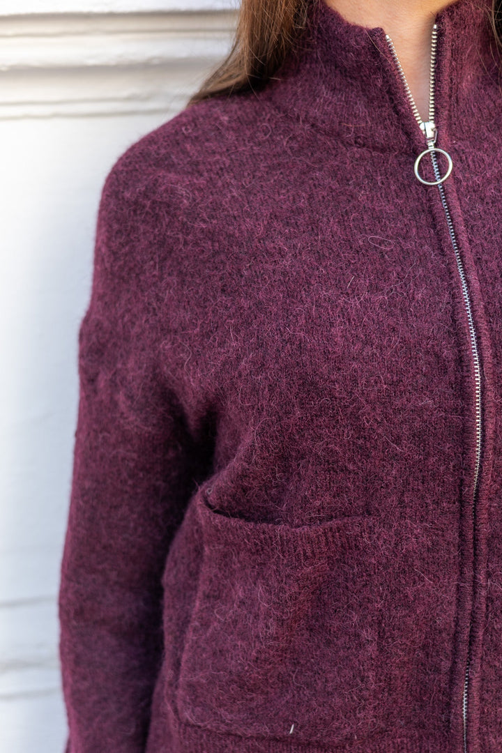 Sia Ras Ls Knit Zipper Cardigan Fig Melange | Genser | Smuk - Dameklær på nett