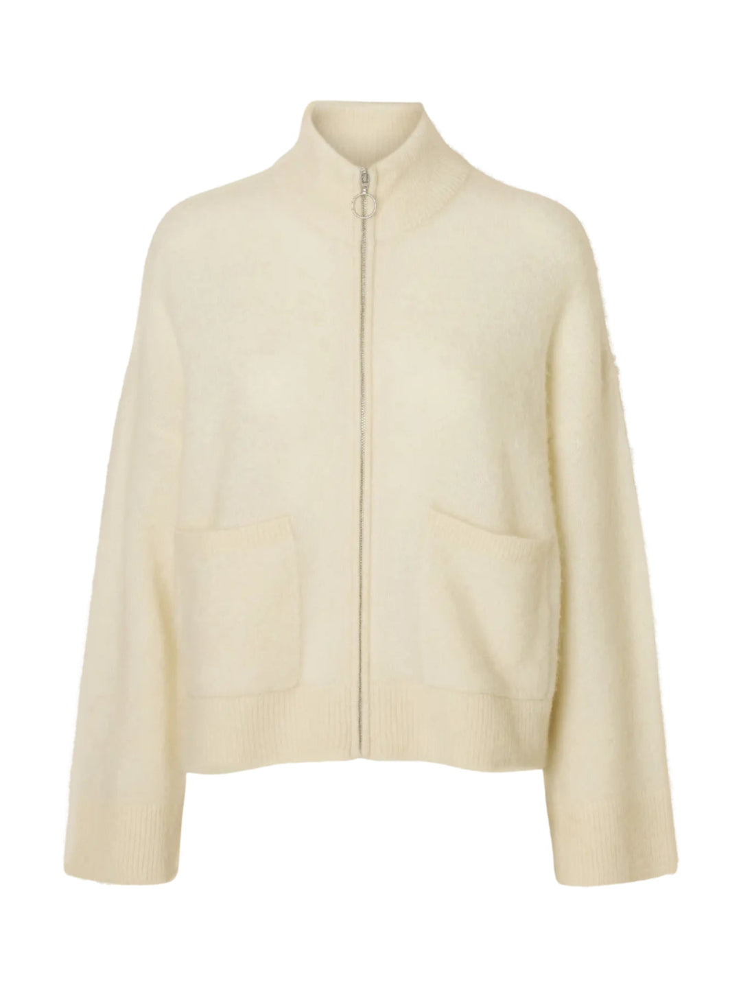Sia Ras Ls Knit Zipper Cardigan Snow White Melange | Genser | Smuk - Dameklær på nett
