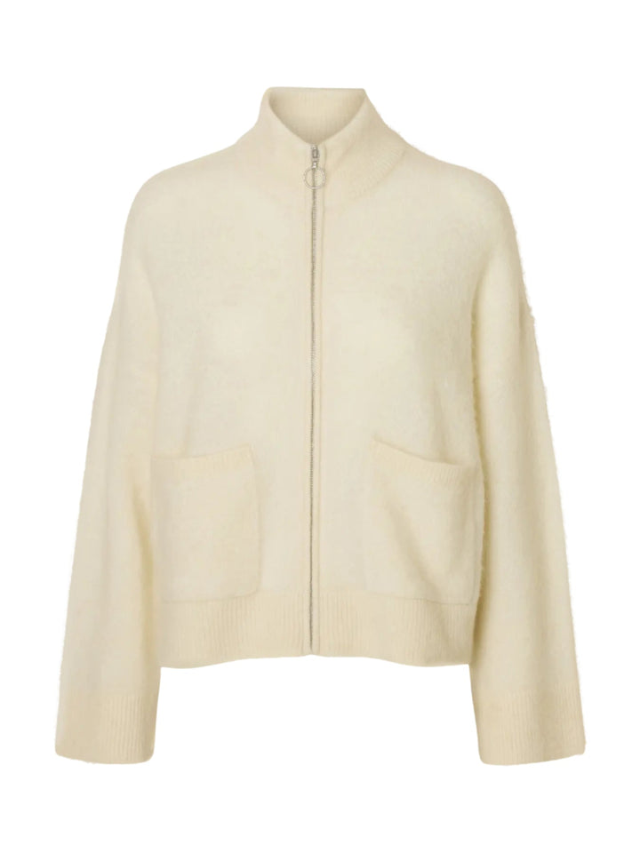 Sia Ras Ls Knit Zipper Cardigan Snow White Melange | Genser | Smuk - Dameklær på nett