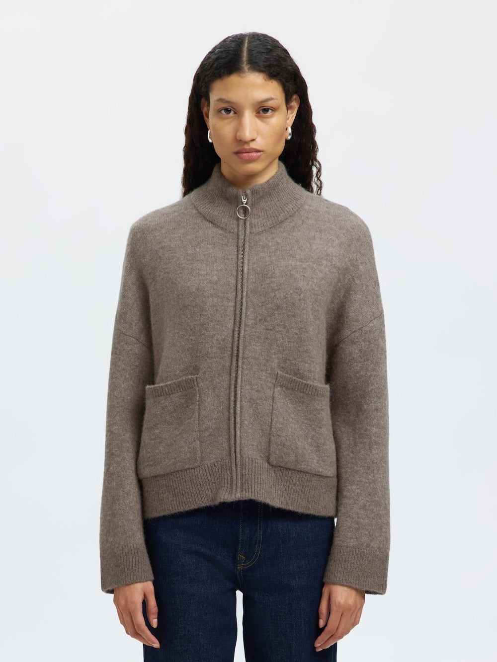 Sia Ras Ls Knit Zipper Cardigan Steel Gray Melange | Genser | Smuk - Dameklær på nett