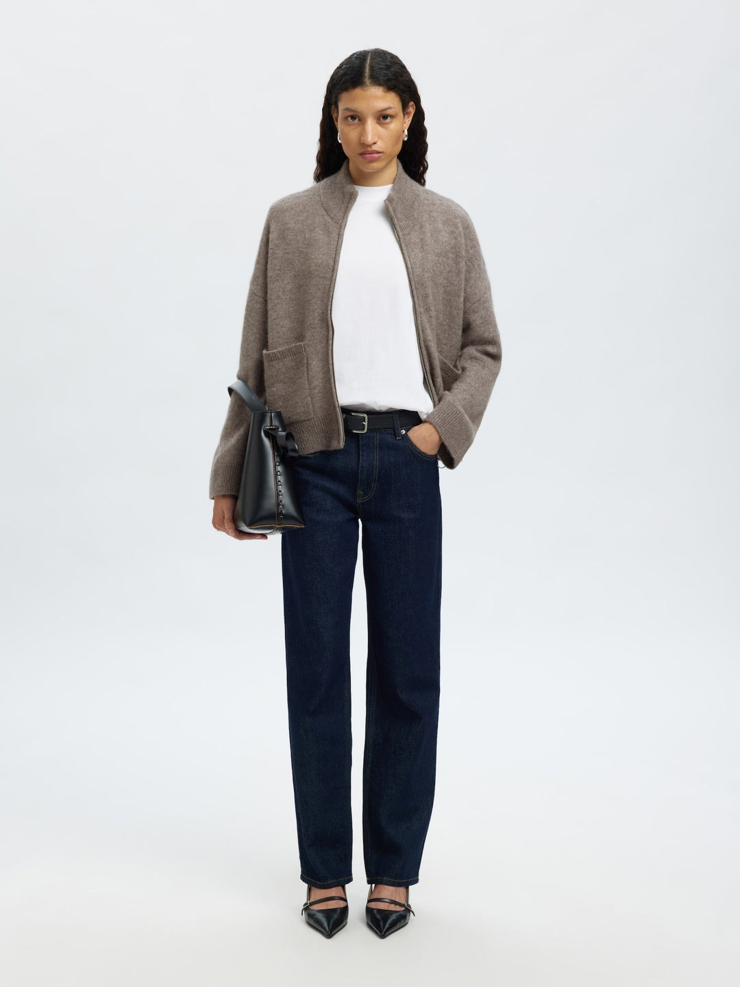 Sia Ras Ls Knit Zipper Cardigan Steel Gray Melange | Genser | Smuk - Dameklær på nett