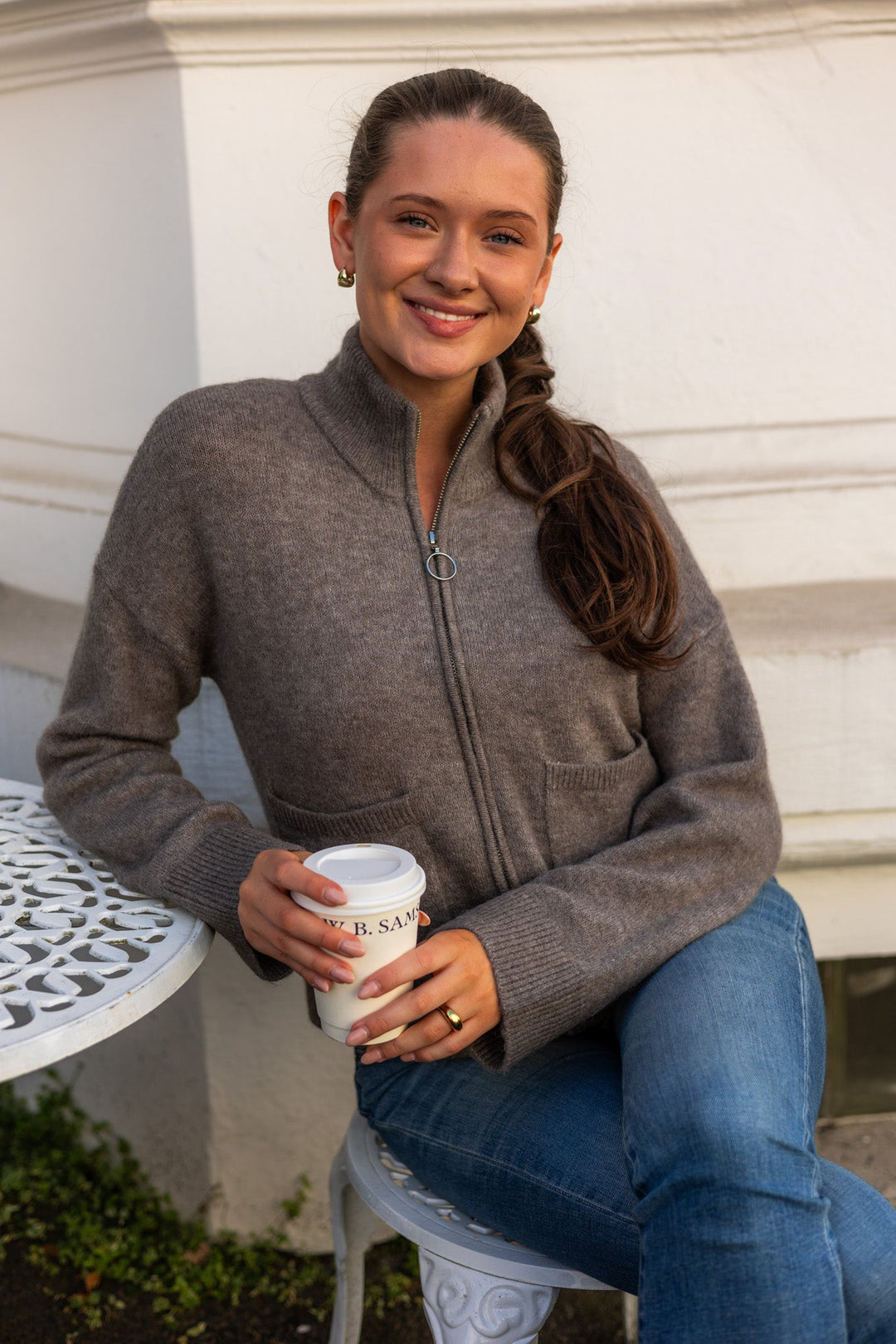 Sia Ras Ls Knit Zipper Cardigan Steel Gray Melange | Genser | Smuk - Dameklær på nett