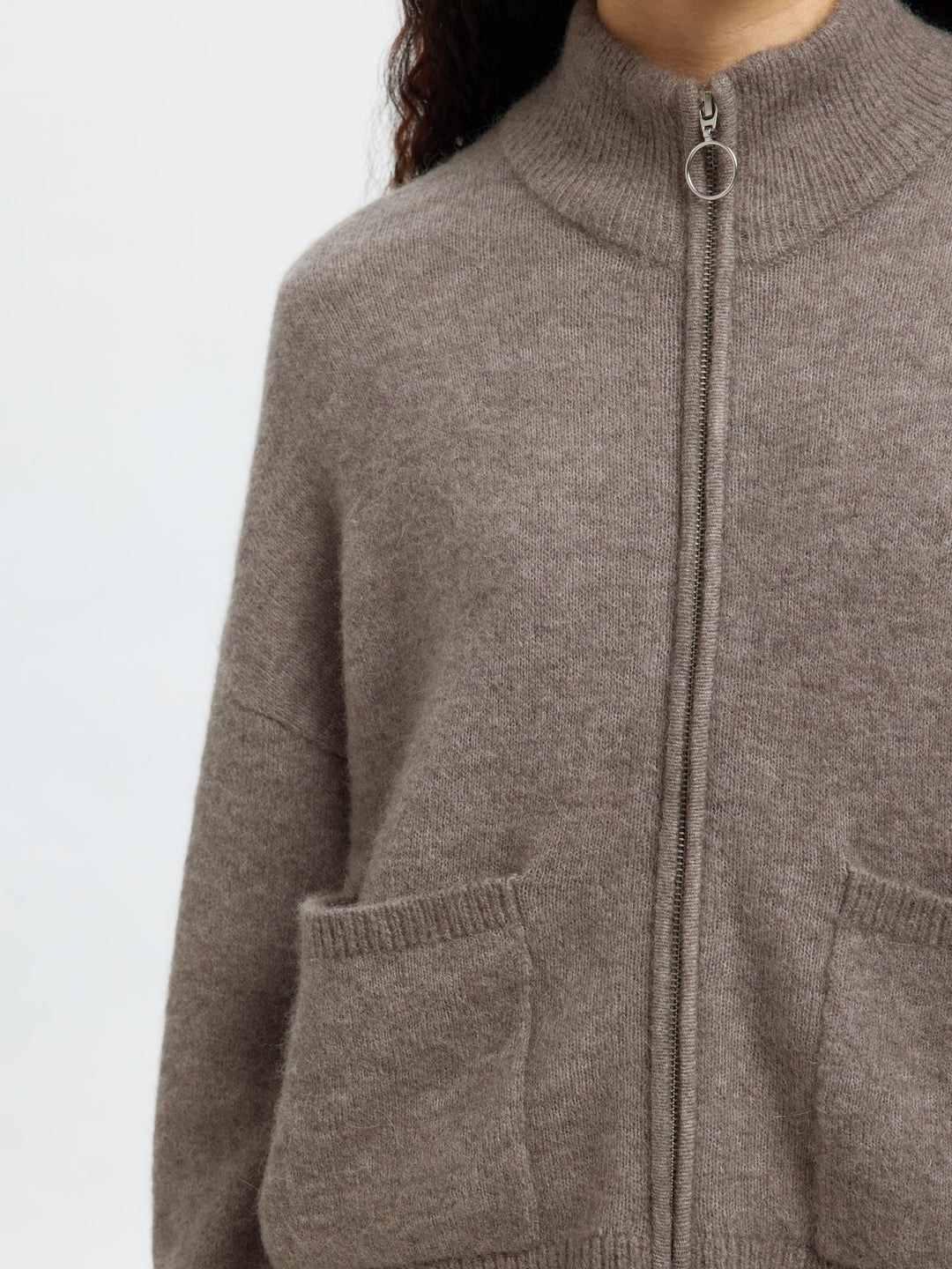 Sia Ras Ls Knit Zipper Cardigan Steel Gray Melange | Genser | Smuk - Dameklær på nett
