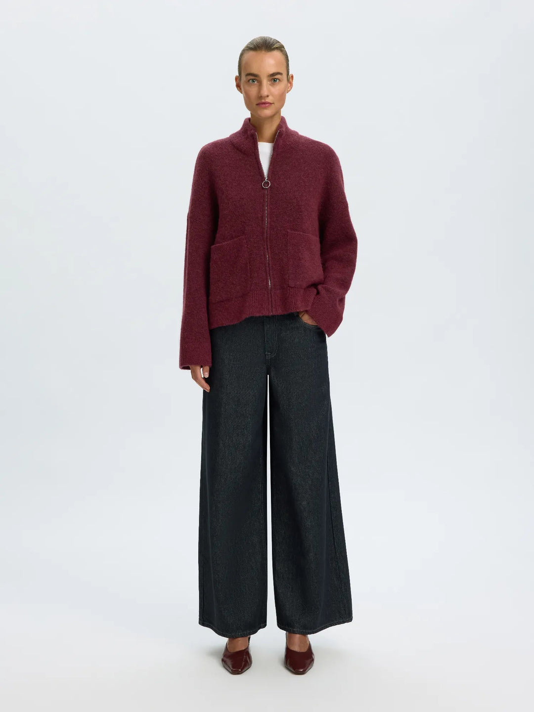 Sia Ras Ls Knit Zipper Cardigan Tawny Port | Genser | Smuk