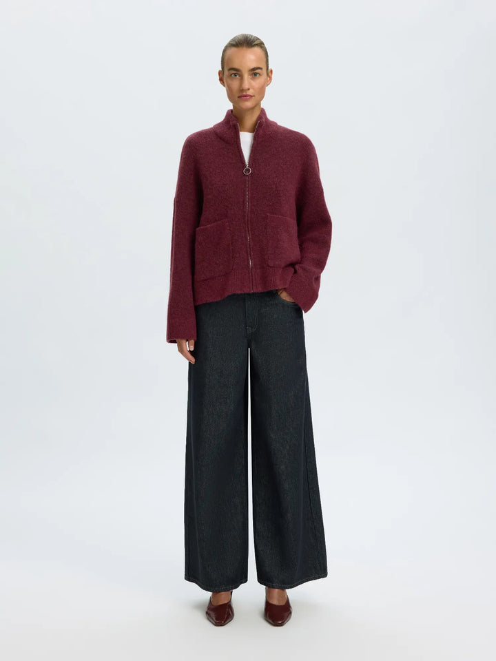 Sia Ras Ls Knit Zipper Cardigan Tawny Port | Genser | Smuk