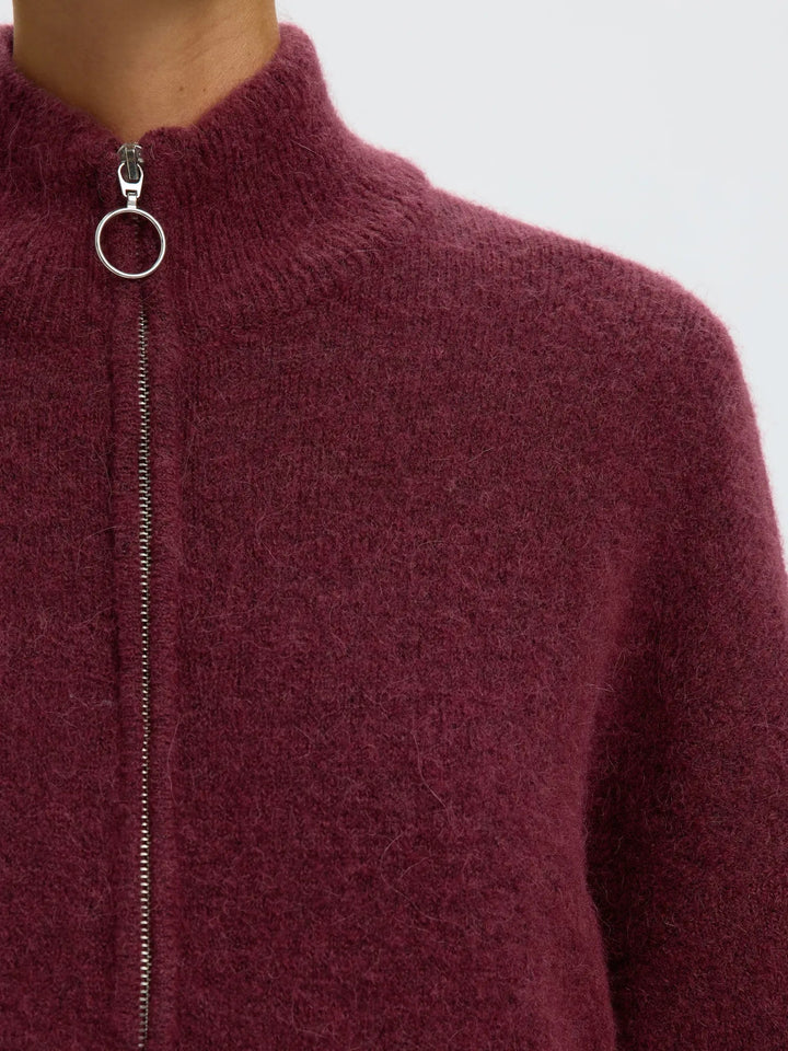Sia Ras Ls Knit Zipper Cardigan Tawny Port | Genser | Smuk