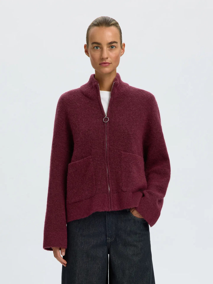 Sia Ras Ls Knit Zipper Cardigan Tawny Port | Genser | Smuk
