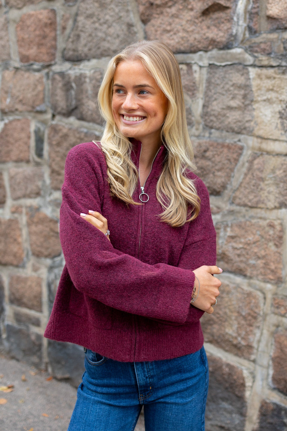 Sia Ras Ls Knit Zipper Cardigan Tawny Port | Genser | Smuk