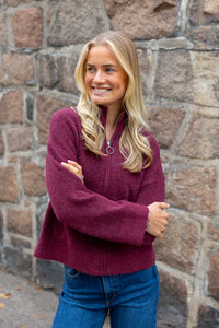 Sia Ras Ls Knit Zipper Cardigan Tawny Port