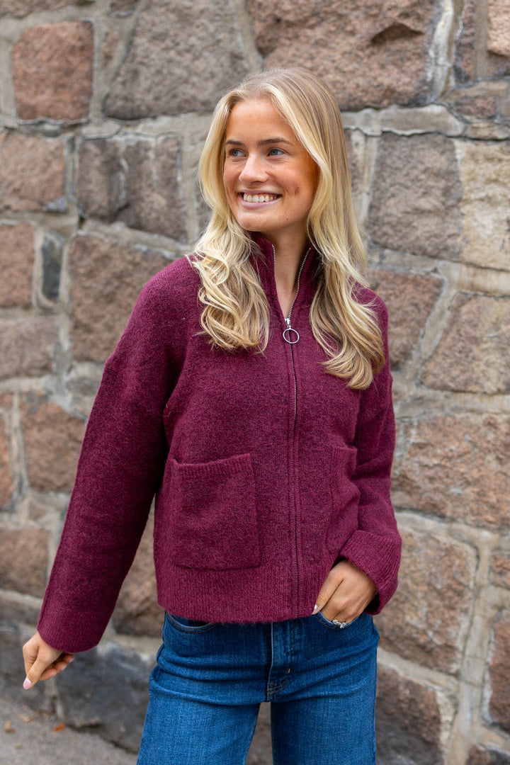 Sia Ras Ls Knit Zipper Cardigan Tawny Port | Genser | Smuk