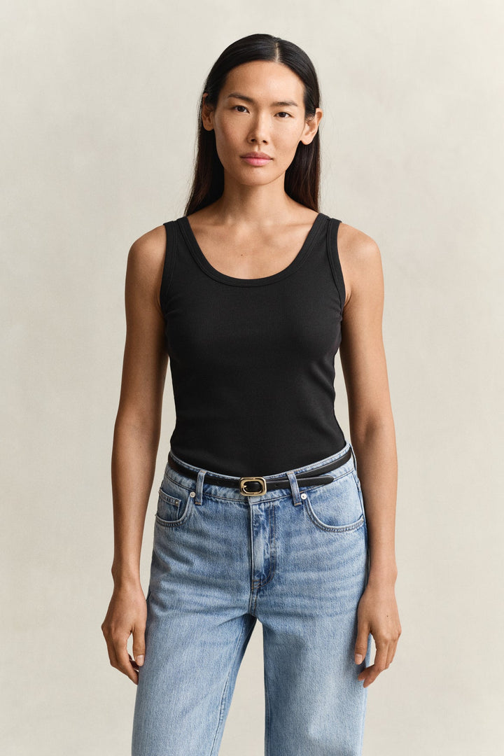 Slim Ribbed Tank Top Black | Genser | Smuk